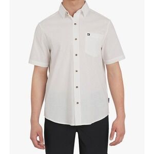 Quiksilver Mens XL Off White Short Sleeve Button Up Shirt Linen Blend